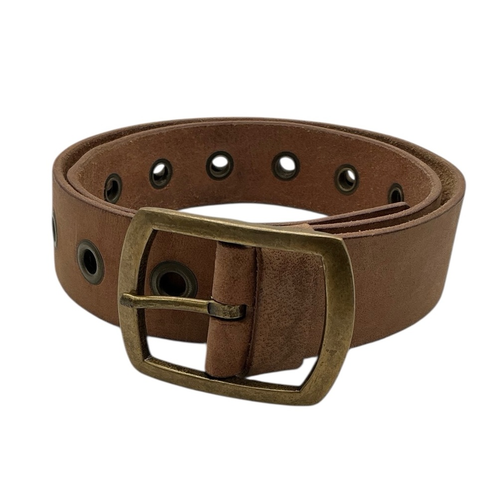 Vintage Leather Belt Womens Brown Size 38 Grammets‎ 1" Wide Boho Hippy